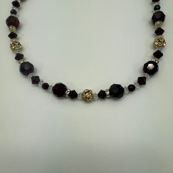 Fashion Red Gold Clear Beaded Necklace - Picture 2 of 6